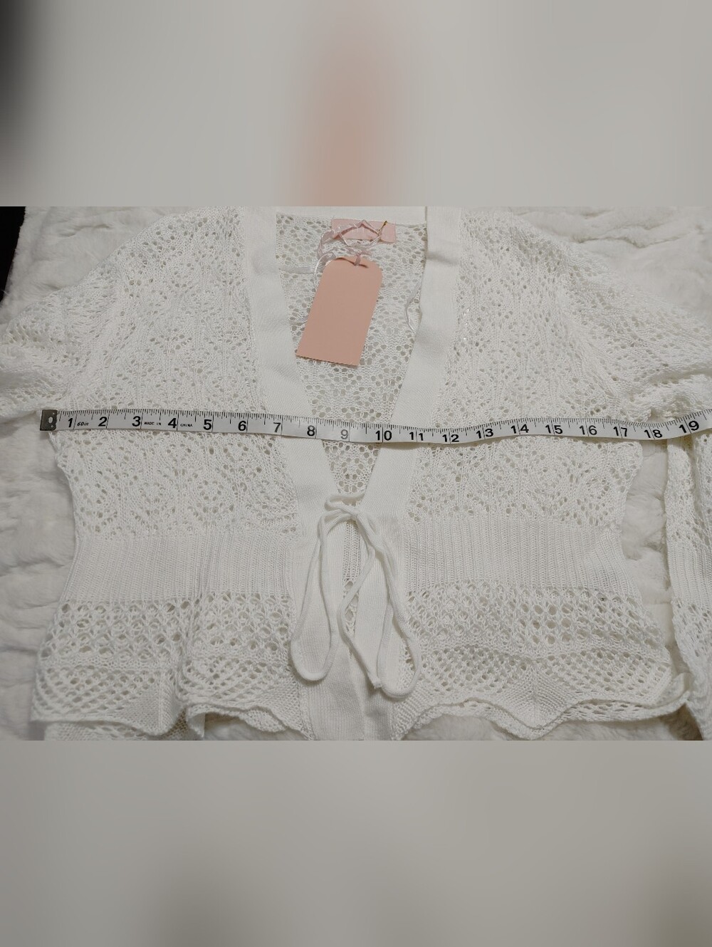 Women's Sweet Kizz White Openwork Tie-Front Knit Fairycore Cardigan 2 Available - Picture 9 of 12